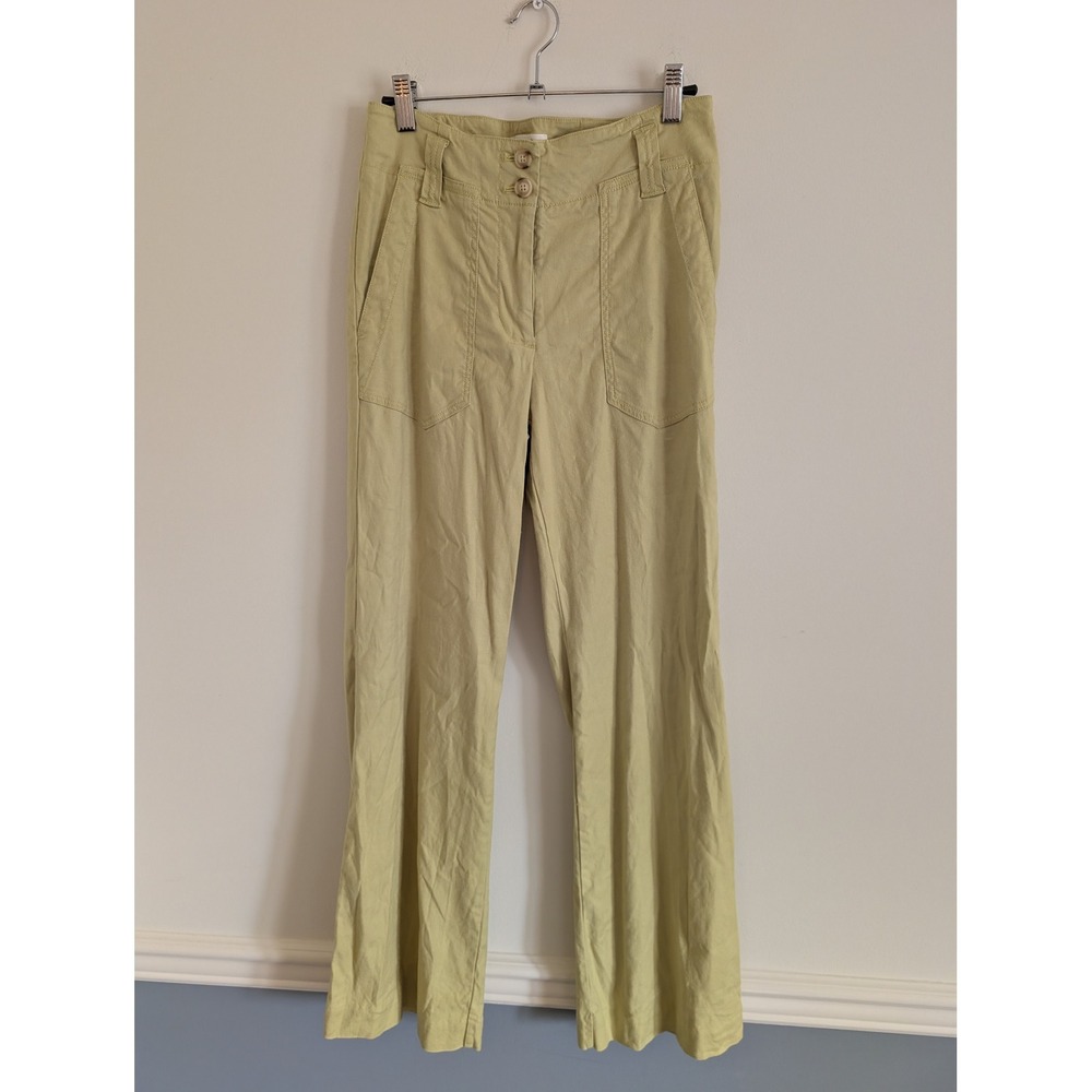 Maeve Anthropologie Chartreuse Linen Blend Straight wide Leg Pants Size 4